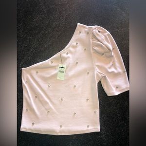 Express One shoulder Pale Blush Pink Color with rhinestone detail